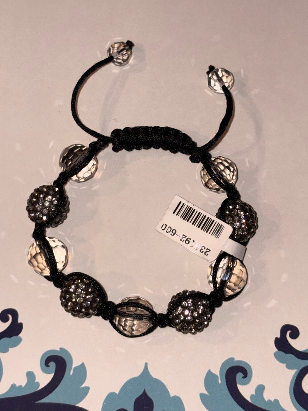 Gunmetal Rhinestone Disco Ball & Clear Faceted Crystal Macramé Bracelet Cuff